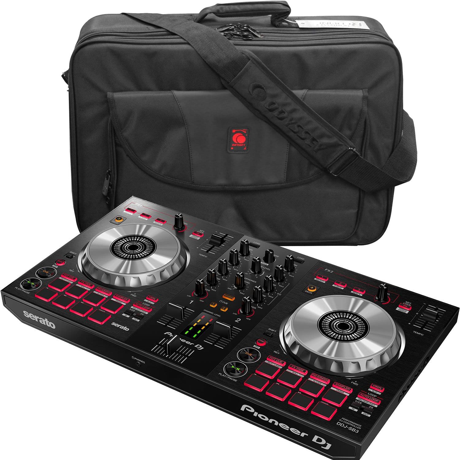 Pioneer DDJ-SB3 DJ Controller with Red XLEDJ Bag - ProSound and Stage Lighting