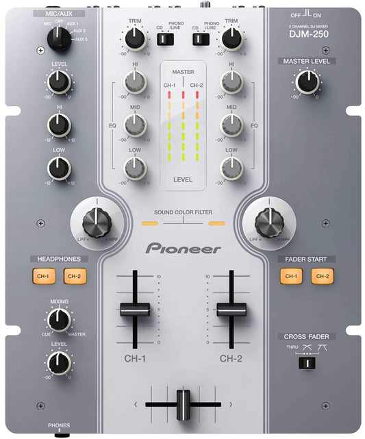 Pioneer DJM-250-W Compact 10" 2 Channel DJ Mixer - PSSL ProSound and Stage Lighting