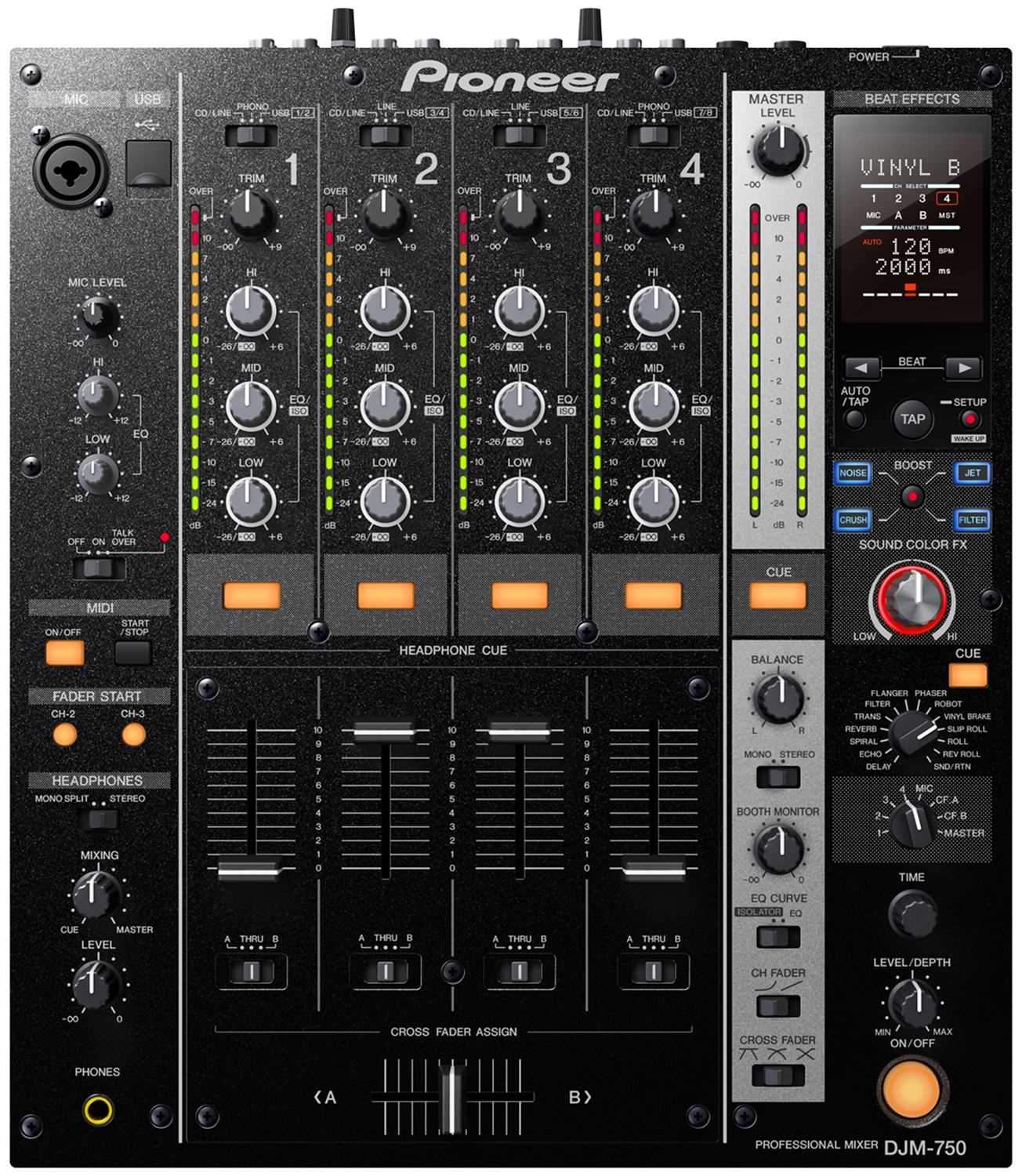 Pioneer DJM750 4-Channel Digital DJ Mixer Black - ProSound and Stage Lighting