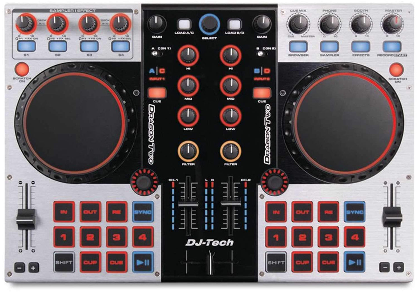 DJ TECH Dragon Two 4 Deck Digital DJ Controller - ProSound and Stage Lighting