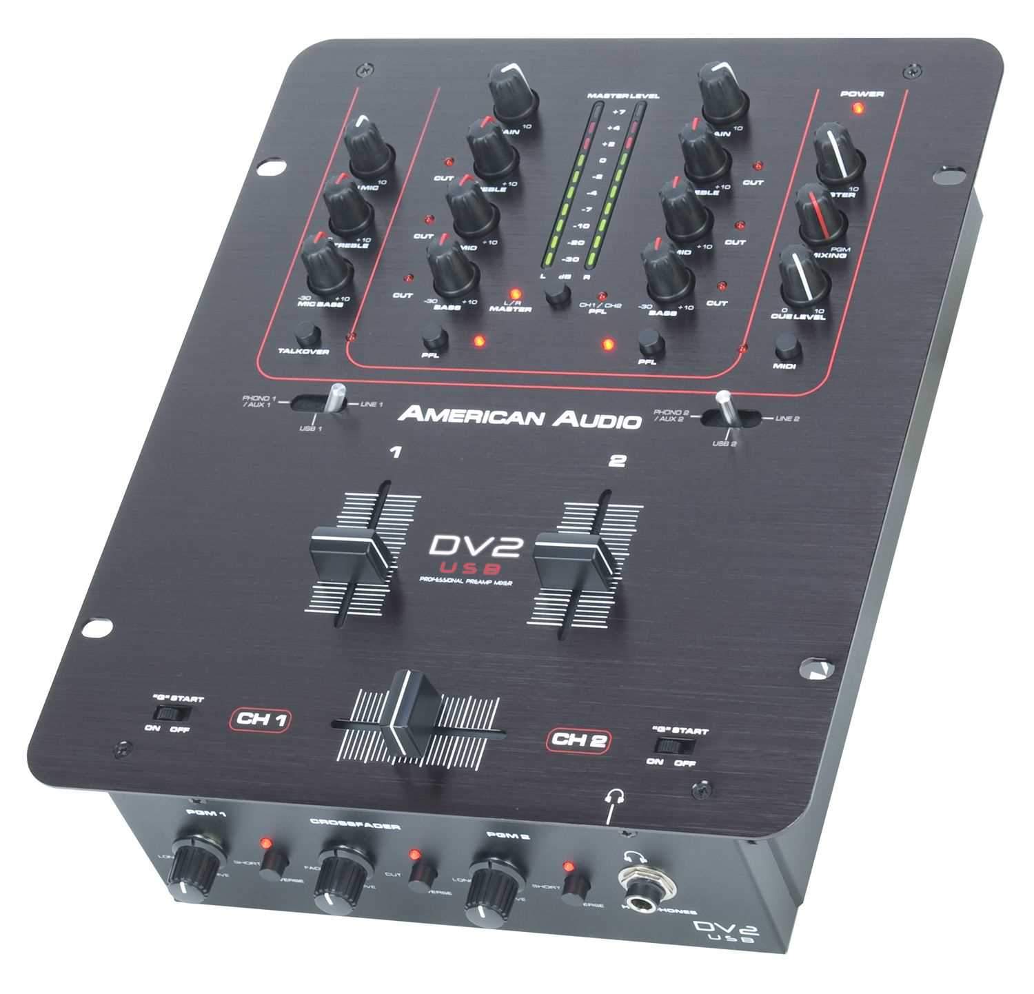 American Audio DV2 USB 2 Ch DJ Mixer with Audio I/O - ProSound and Stage Lighting