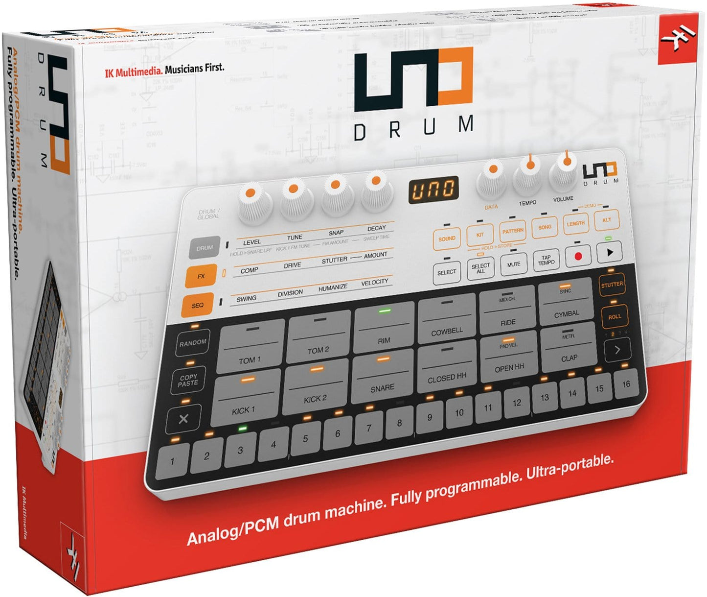 Ik Multimedia Uno Drum Compact Analog Drum Machine - PSSL ProSound and Stage Lighting