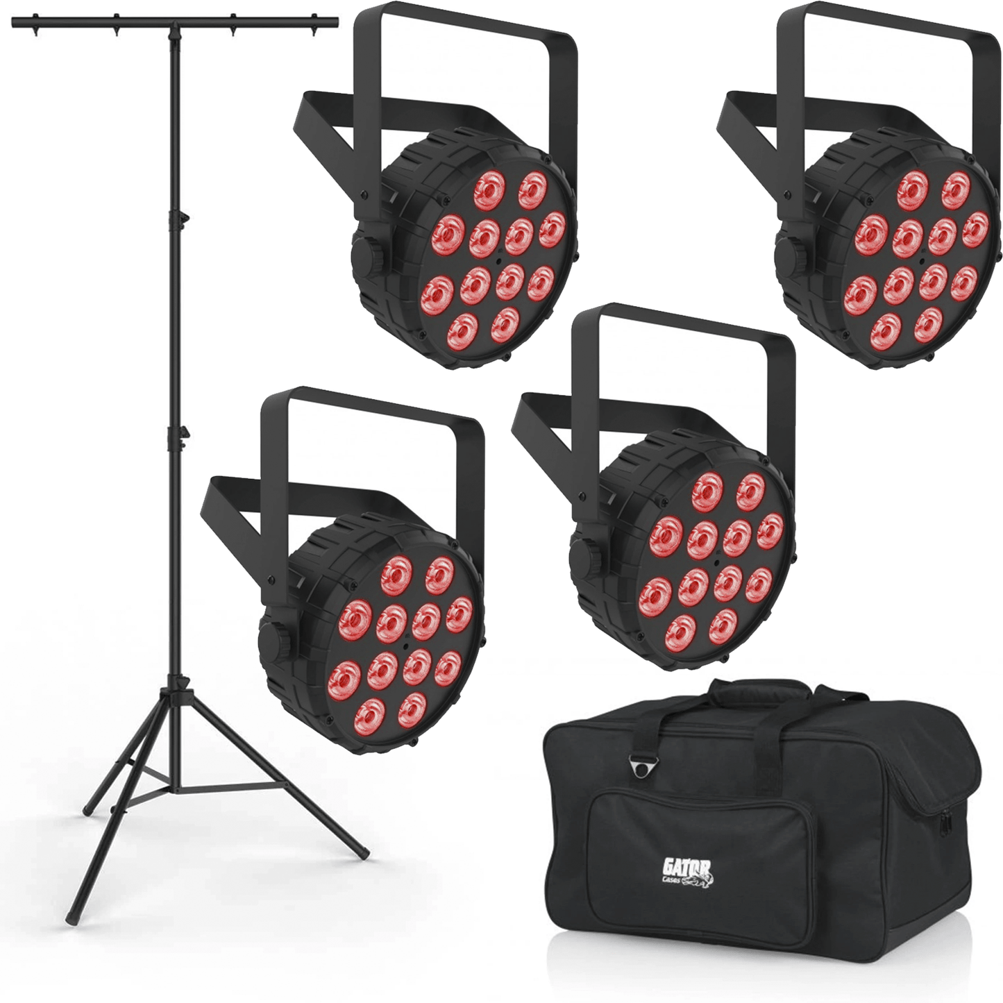 Chauvet SlimPAR T12 BT Bluetooth LED Par Light 4-Pack with Stand & Gator Bag - PSSL ProSound and Stage Lighting