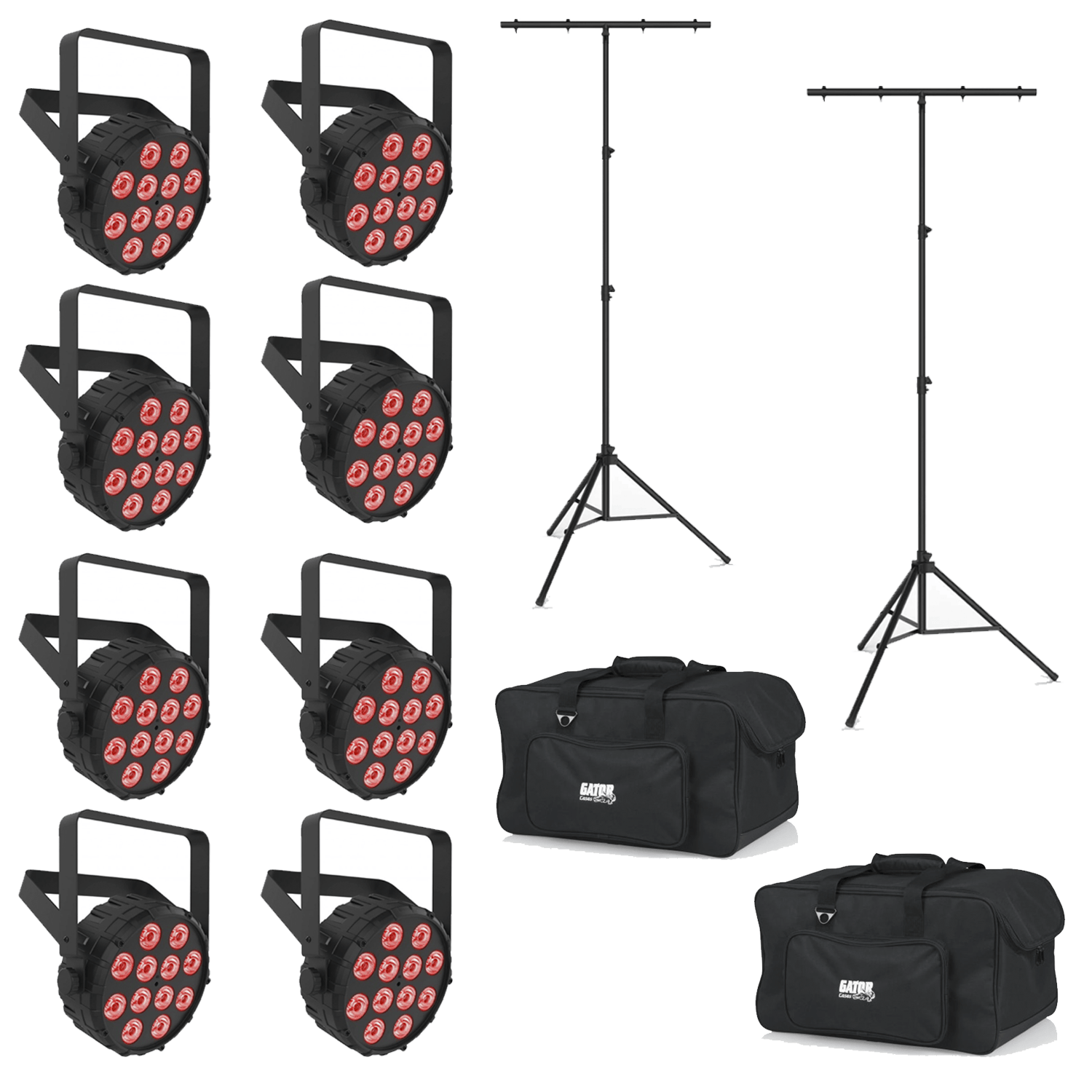 Chauvet SlimPAR T12 BT Bluetooth LED Par Light 8-Pack with Stands & Gator Bags - PSSL ProSound and Stage Lighting