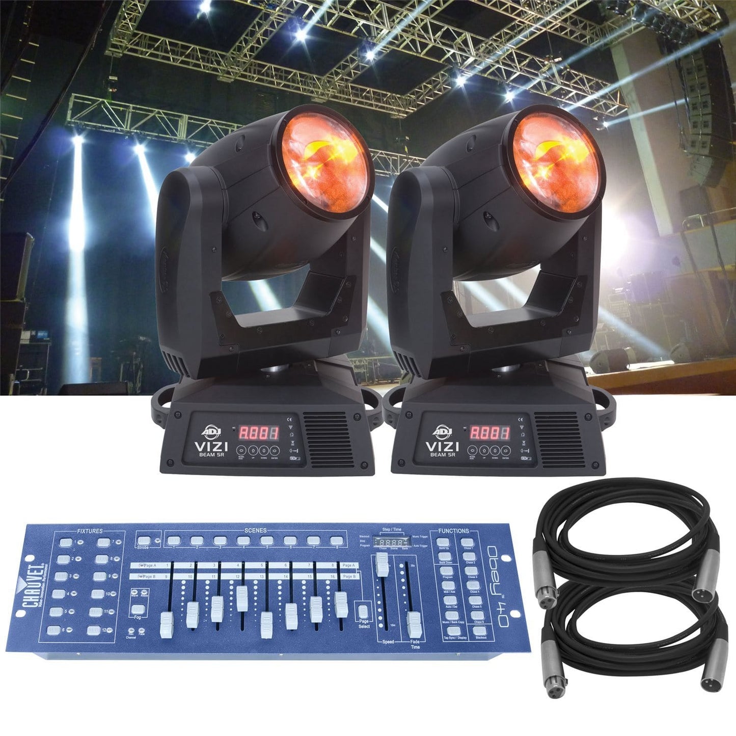 American DJ Vizi Beam 5R 2-Pk with Controller & Cable - PSSL ProSound and Stage Lighting