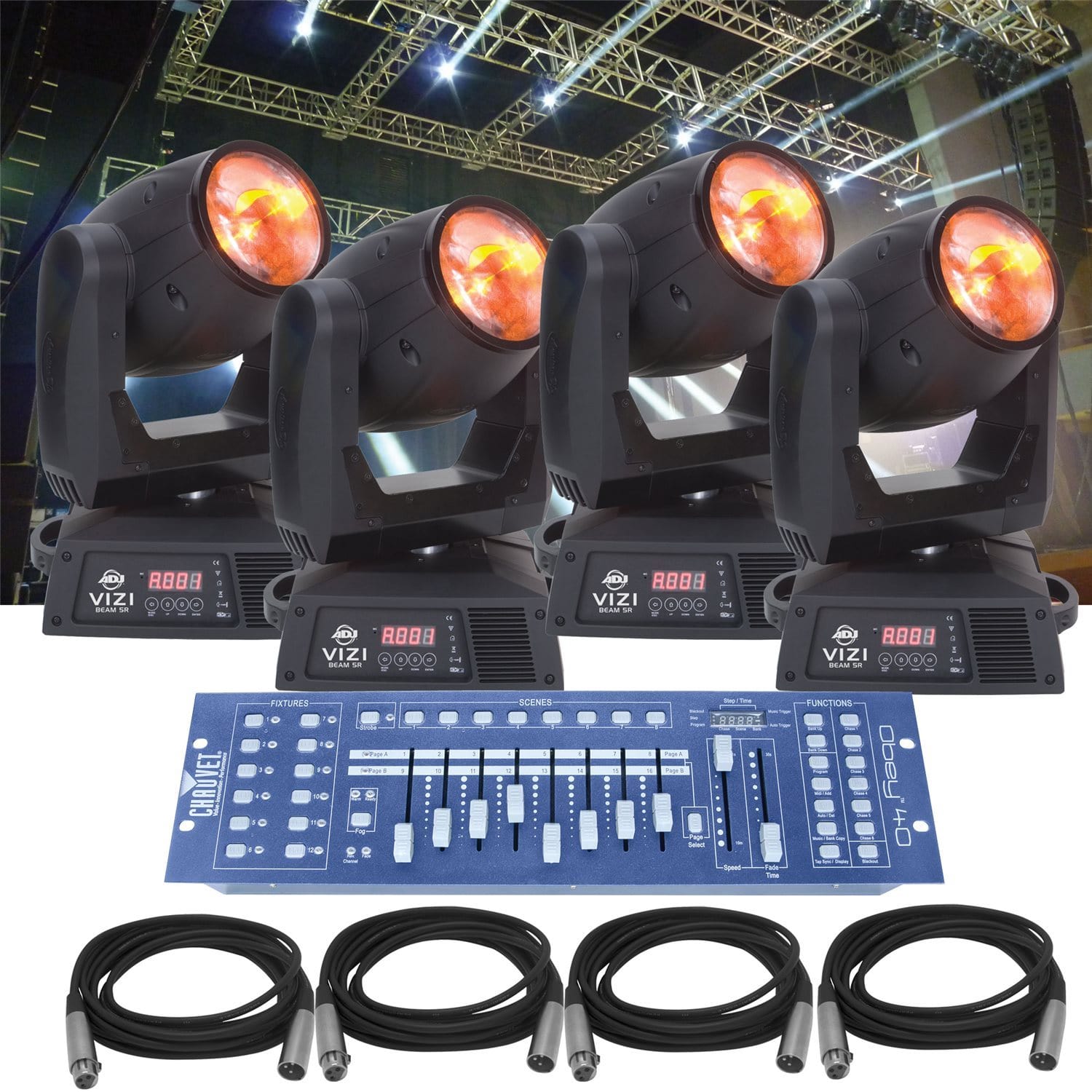 American DJ Vizi Beam 5R 4-Pk with Controller & Cable - PSSL ProSound and Stage Lighting