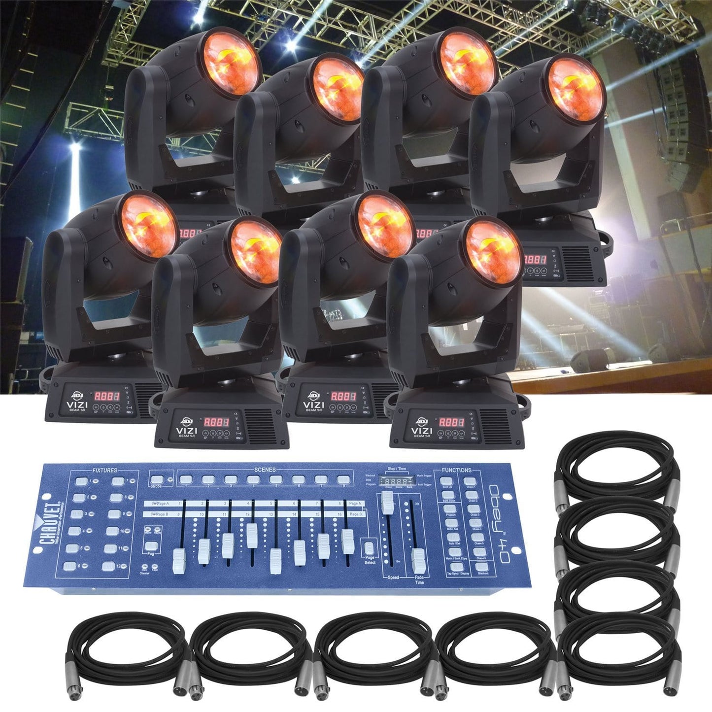 American DJ Vizi Beam 5R 8-Pk with Controller & Cable - PSSL ProSound and Stage Lighting