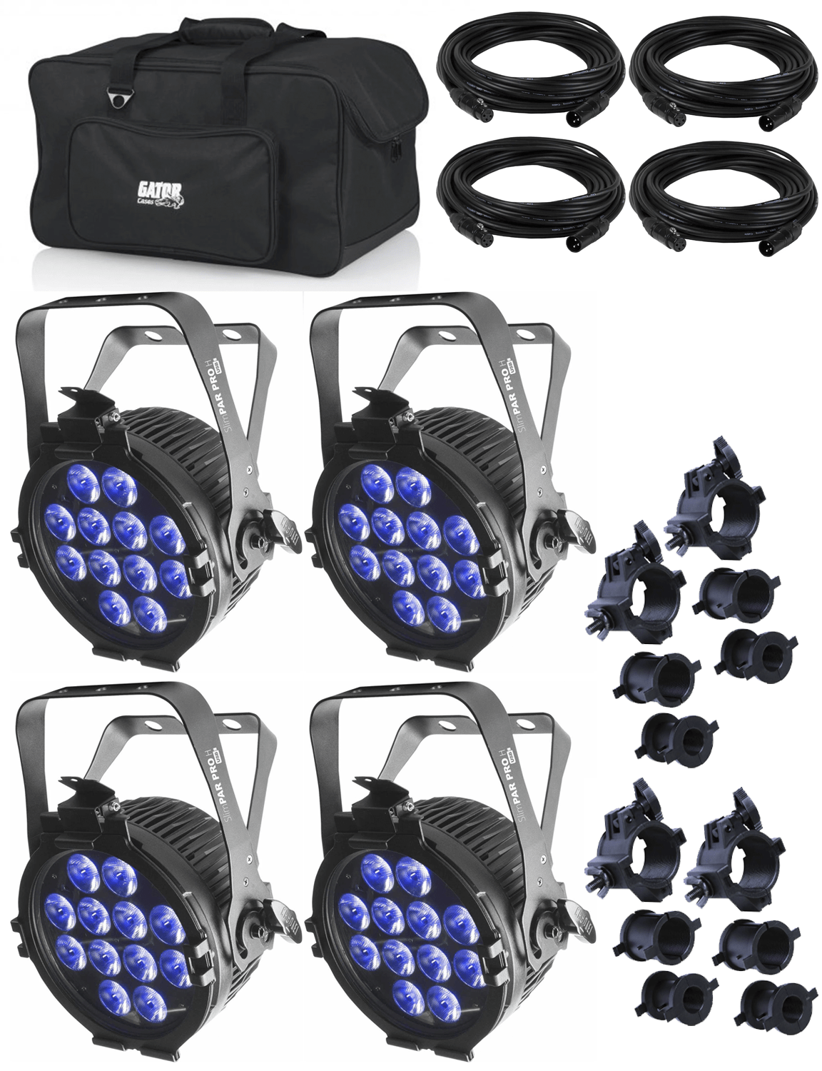 Chauvet SlimPAR Pro H USB Wash Light 4-Pack with Accessories & Gator Bag - PSSL ProSound and Stage Lighting