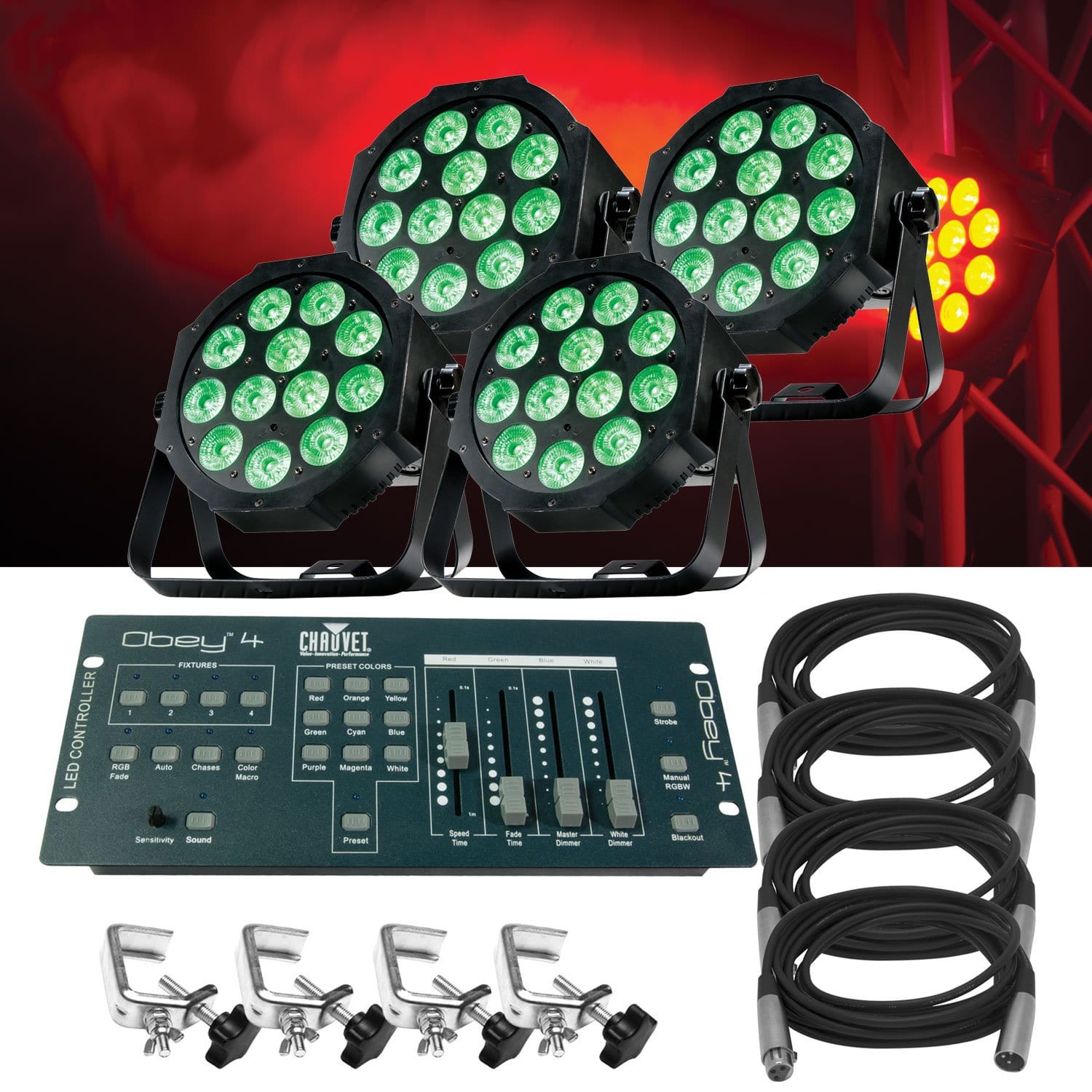 ADJ American DJ Mega Tri64 Profile Plus Wash Light 4-Pack with DMX Controller - PSSL ProSound and Stage Lighting