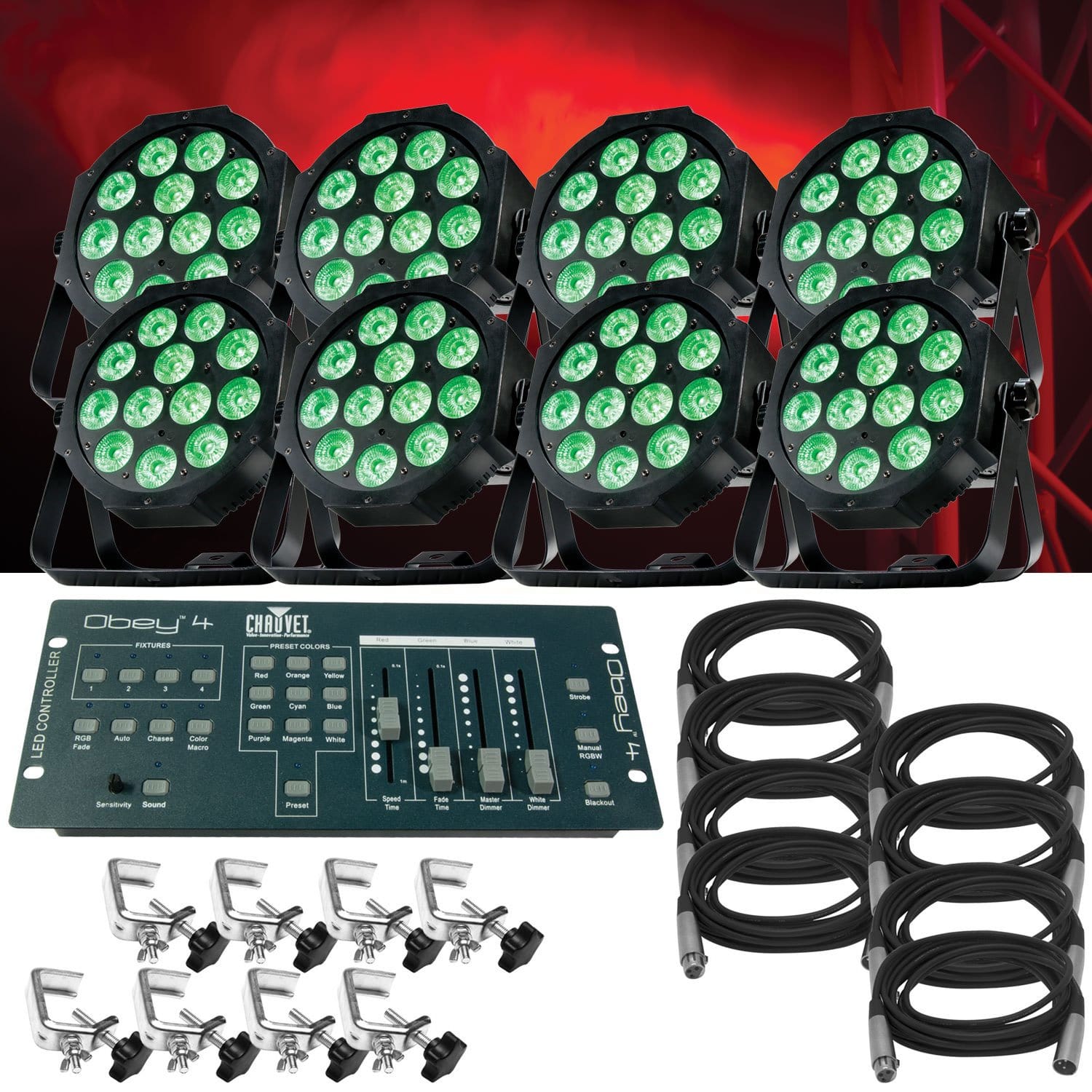 ADJ American DJ Mega Tri64 Profile Plus Wash Light 8-Pack with DMX Controller - PSSL ProSound and Stage Lighting