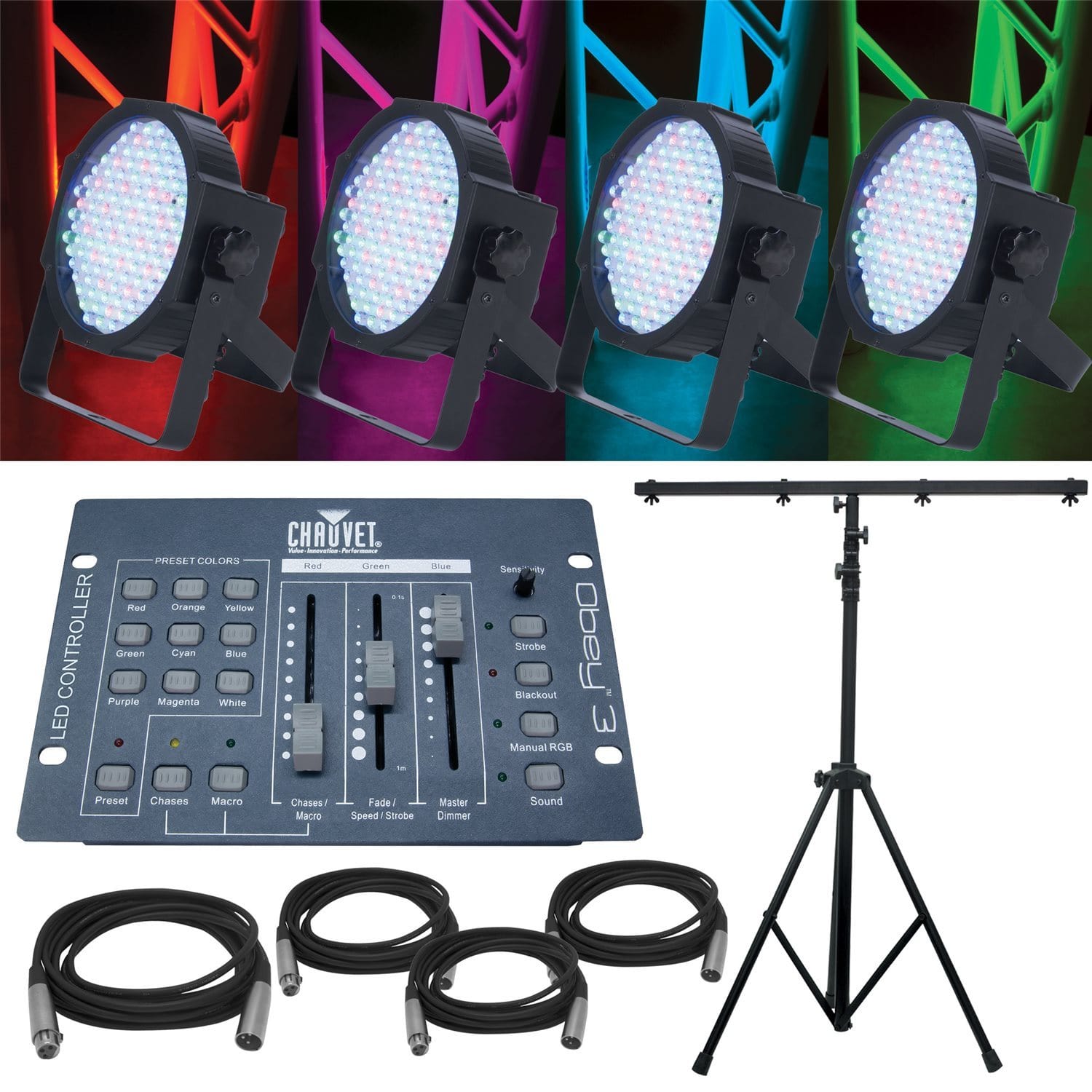 American DJ Mega Par Profile 4-Pk Stand & Control - PSSL ProSound and Stage Lighting