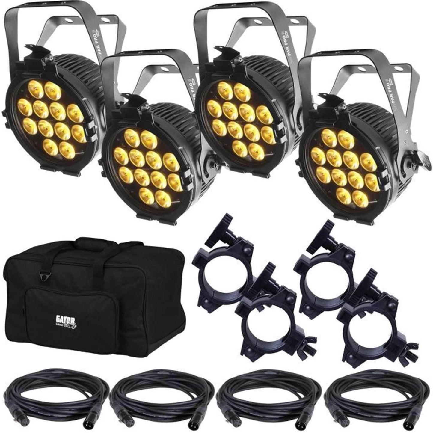 Chauvet SlimPAR Pro W USB Wash Lights x4 with Gator Bag & Accessories - PSSL ProSound and Stage Lighting