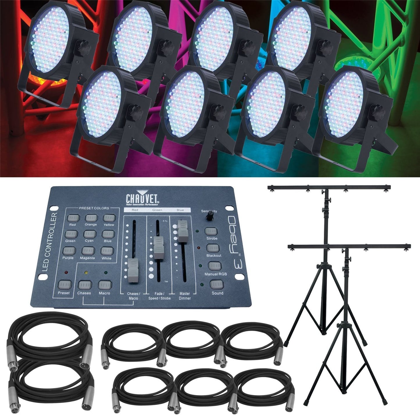 American DJ Mega Par Profile 8-Pk 2-Stnds & Contrl - PSSL ProSound and Stage Lighting