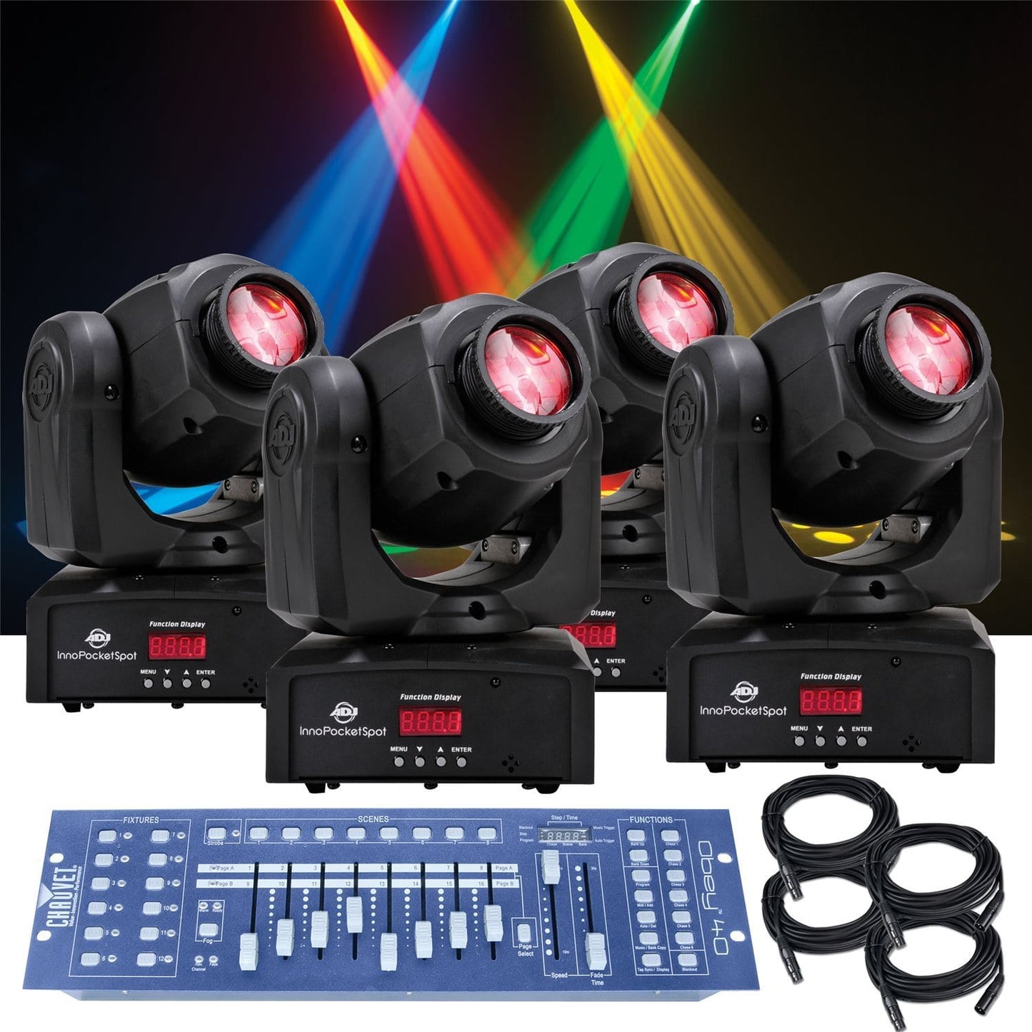 ADJ American DJ Inno Pocket Spot Moving Head Light 4-Pack with DMX Controller - PSSL ProSound and Stage Lighting