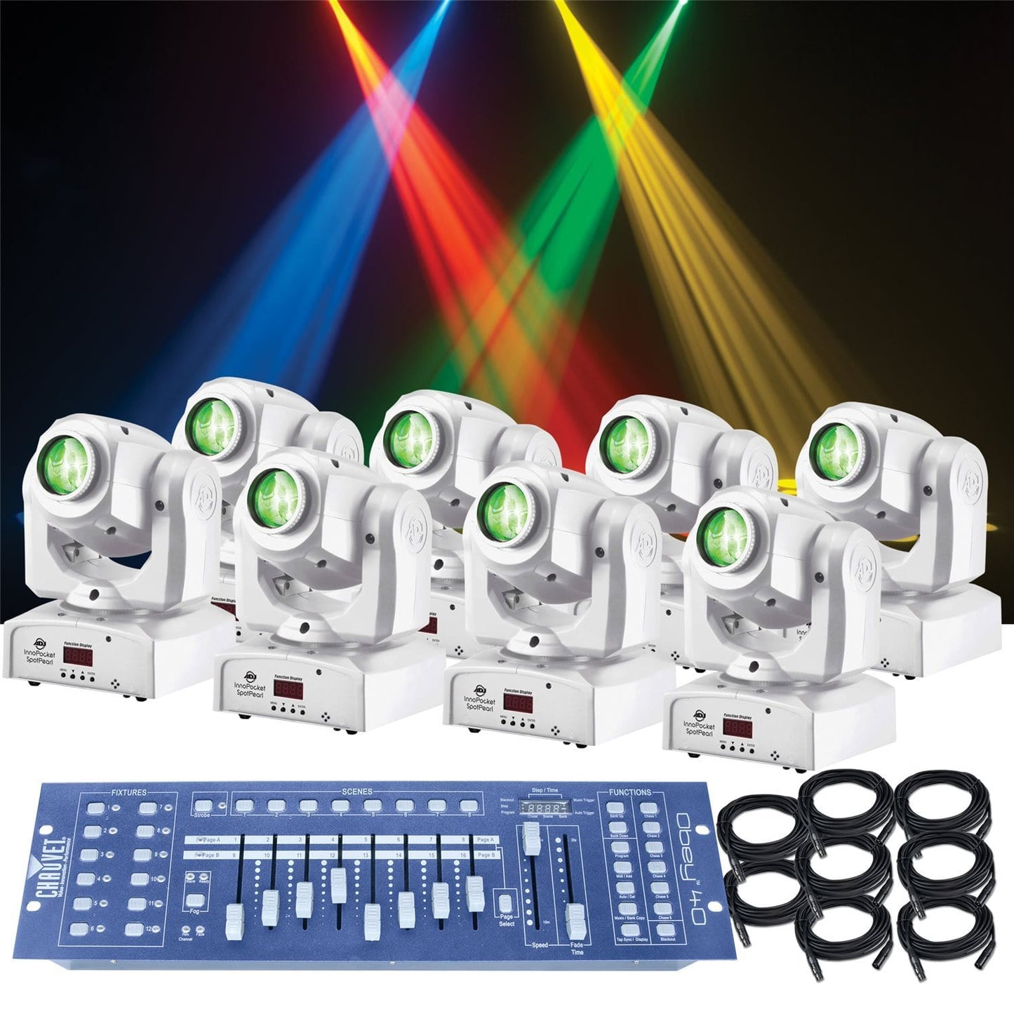 ADJ American DJ Inno Pocket Spot Pearl Moving Head Light 8-Pack System - PSSL ProSound and Stage Lighting