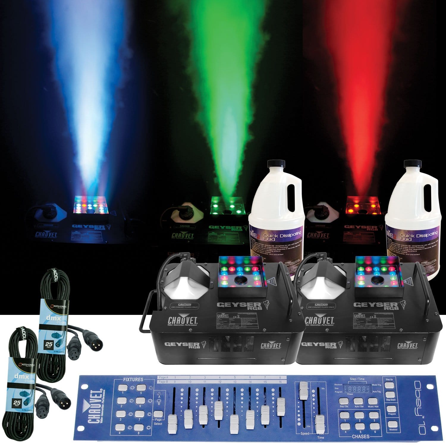 Chauvet Geyser LED Light & Fog 2-Pk with Controller - PSSL ProSound and Stage Lighting