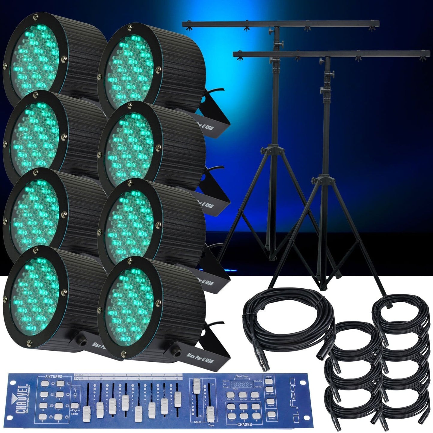 TechnoLEDgy Max Par 8 RGB x8 Light & Stand System - PSSL ProSound and Stage Lighting