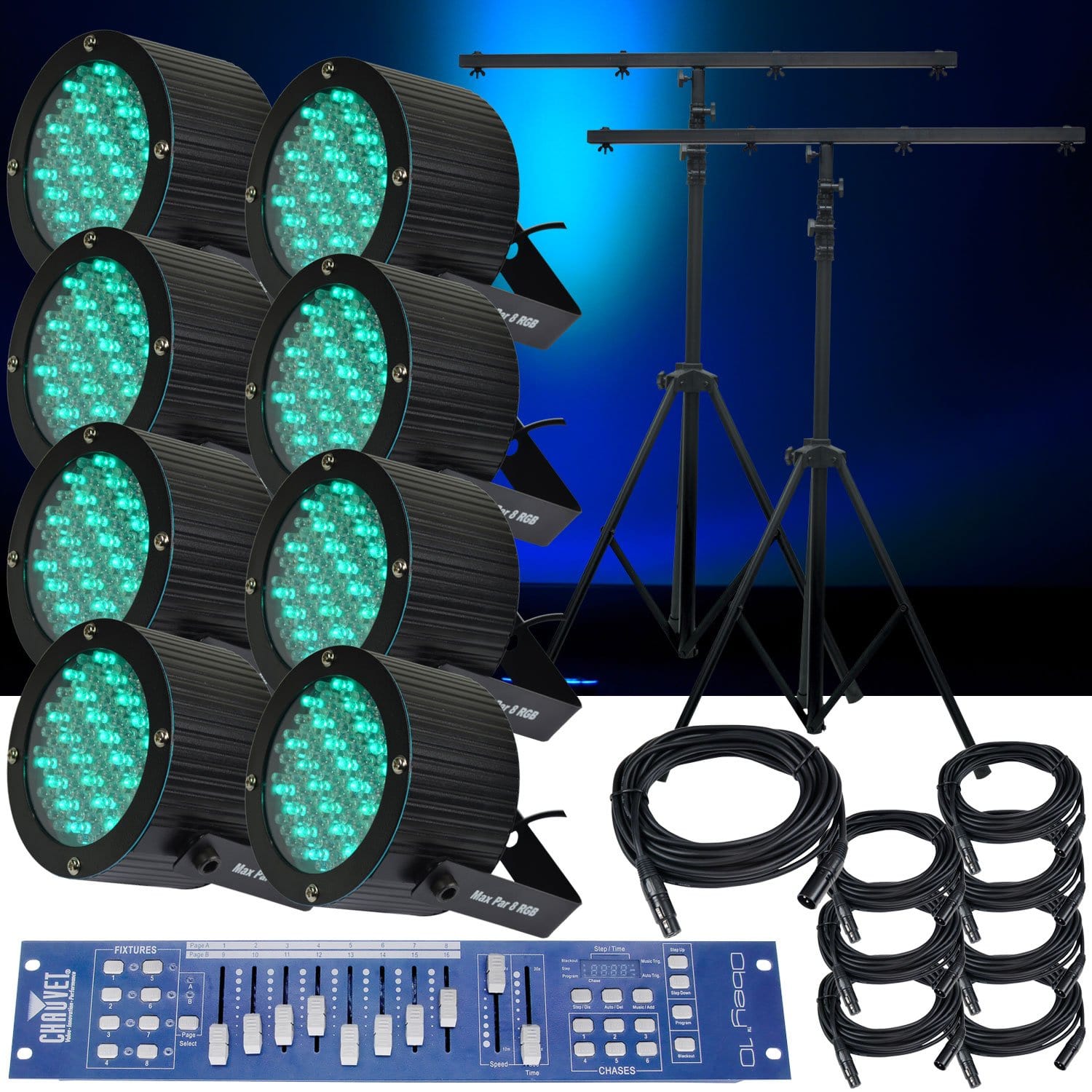 TechnoLEDgy Max Par 8 RGB x8 Light & Stand System - PSSL ProSound and Stage Lighting