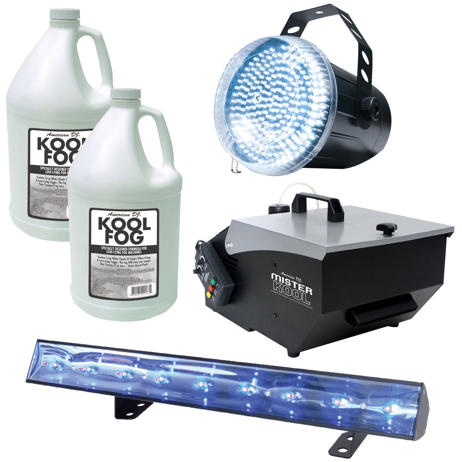 ADJ American DJ Mister Kool Fog Machine with LED Strobe Light & UV Light Pack - PSSL ProSound and Stage Lighting