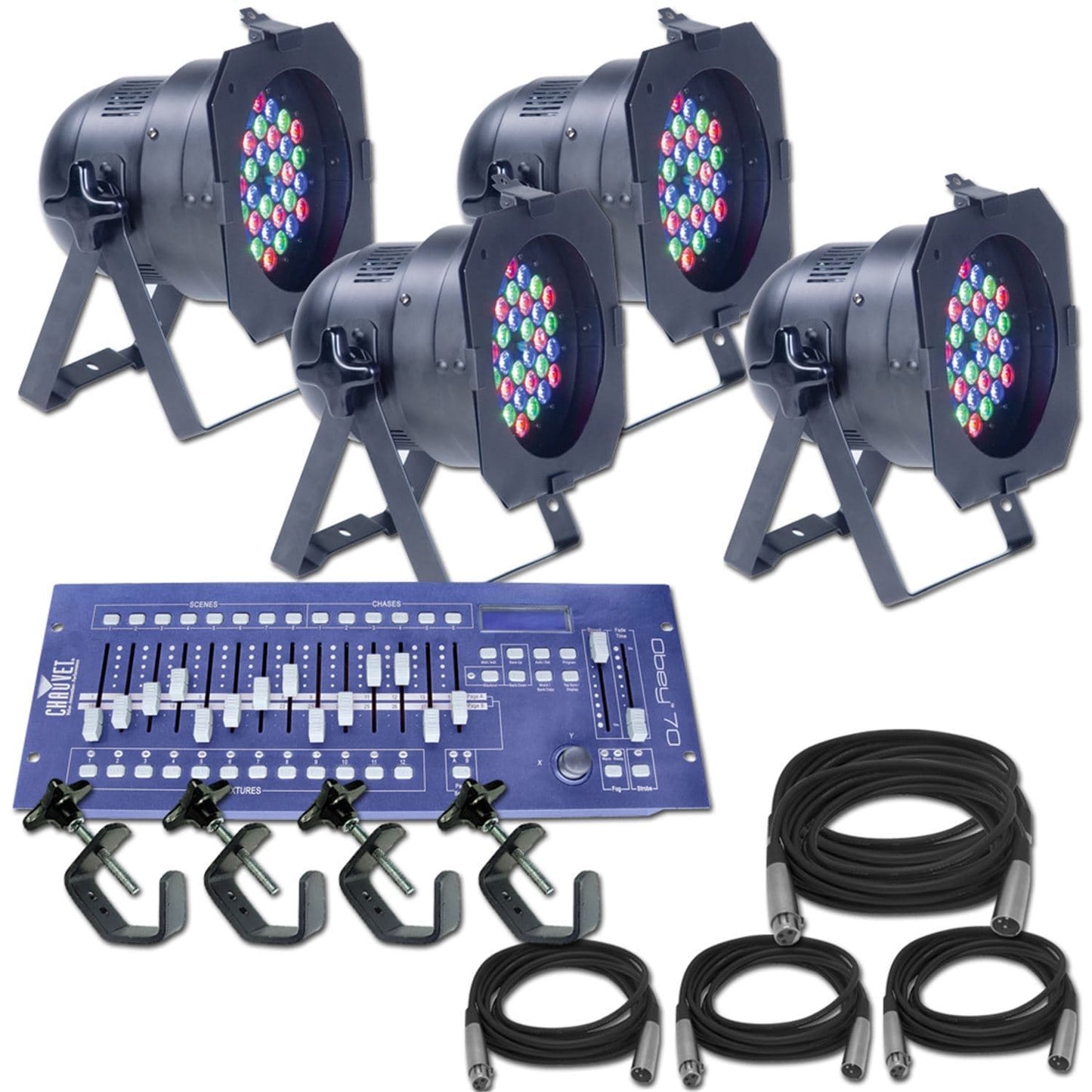 American DJ Pro Par 56 RGB x 4 Complete System - PSSL ProSound and Stage Lighting