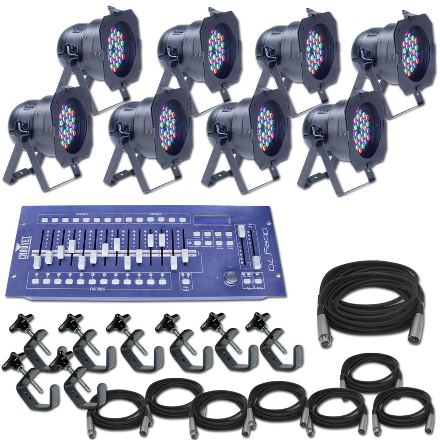 American DJ Pro Par 56 RGB x 8 Complete System - PSSL ProSound and Stage Lighting