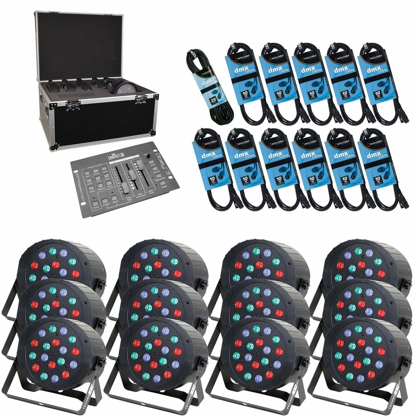 TechnoLEDgy Max Par 18 12 Pack W Case and Obey3 - PSSL ProSound and Stage Lighting