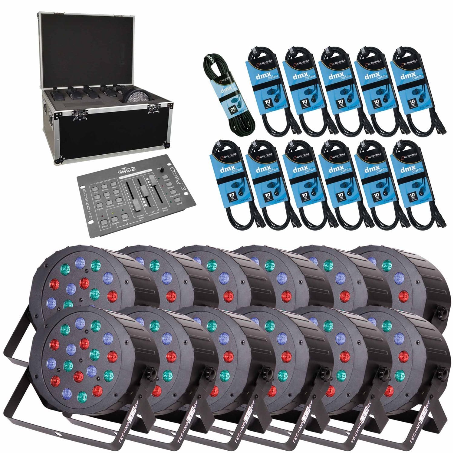 TechnoLEDgy MAx Par 54 12 Pack W Case and Obey3 - PSSL ProSound and Stage Lighting