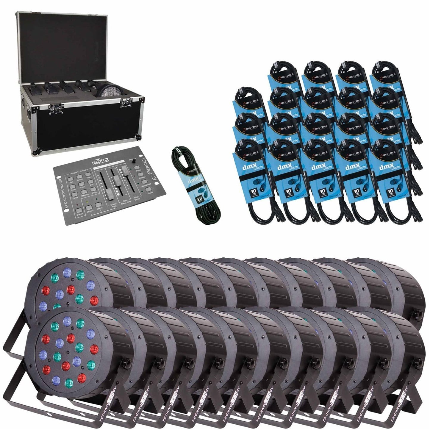 TechnoLEDgy Max Par 54 20 Pack w Case and Obey3 - PSSL ProSound and Stage Lighting