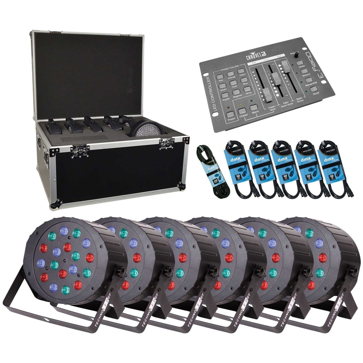 TechnoLEDgy Max Par 54 6 Pack w Case and Obey 3 - PSSL ProSound and Stage Lighting