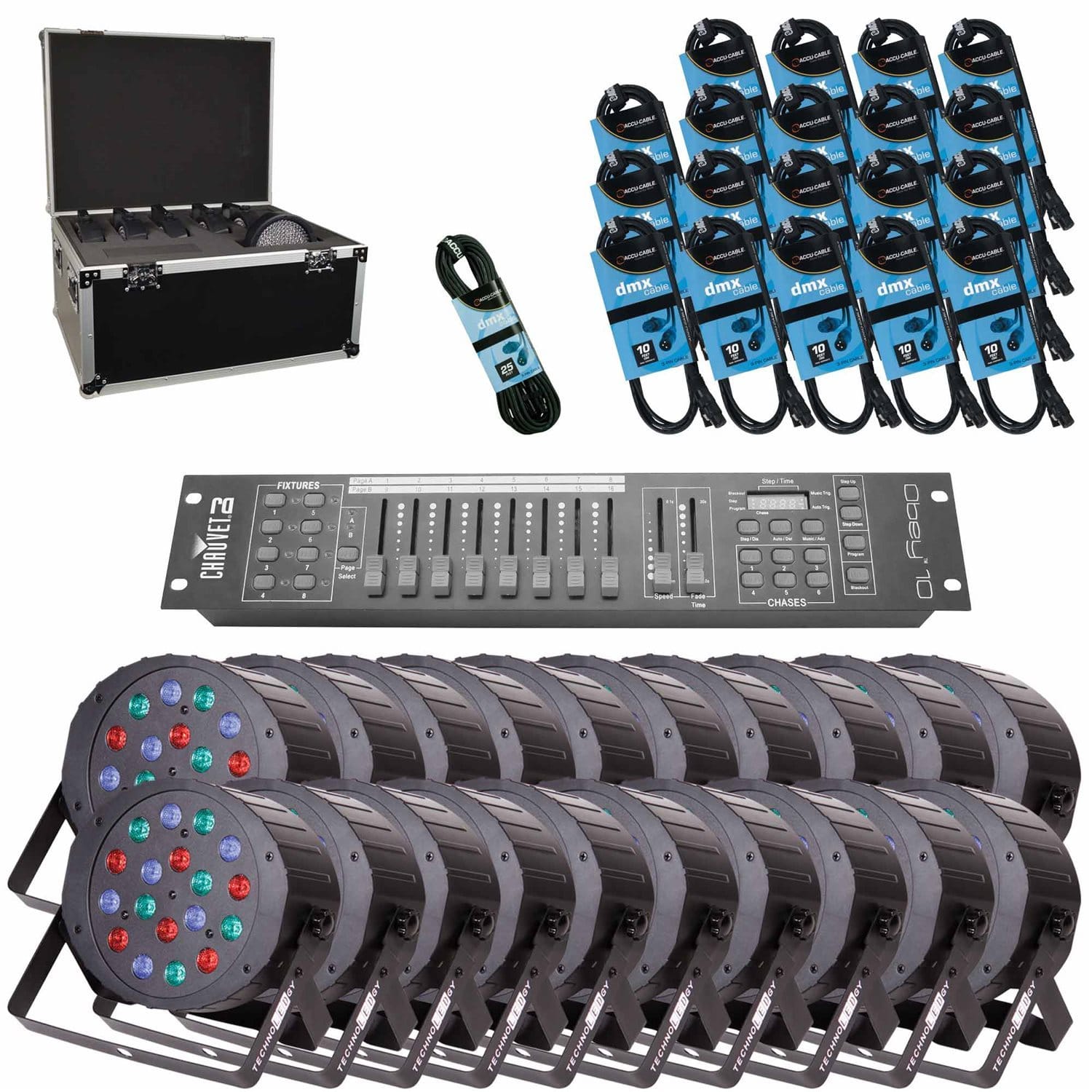 TechnoLEDgy Max Par 54 Wash Light 20-Pack with Case & Obey 10 DMX Controller - PSSL ProSound and Stage Lighting