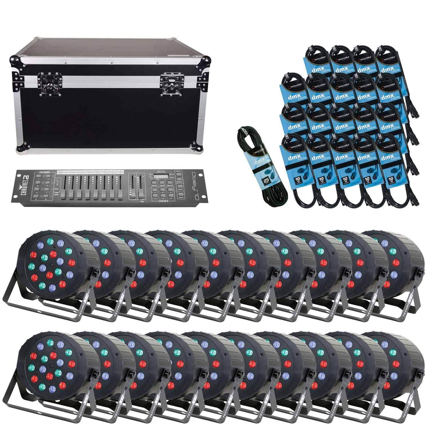 TechnoLEDgy Max Par 18 RGB Wash Light 20-Pack with Obey 10 DMX Controller - PSSL ProSound and Stage Lighting