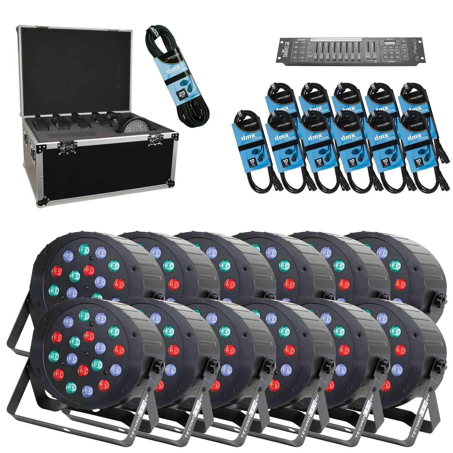 TechnoLEDgy Max Par 18 RGB Wash Light 12-Pack with Obey 10 DMX Controller - PSSL ProSound and Stage Lighting