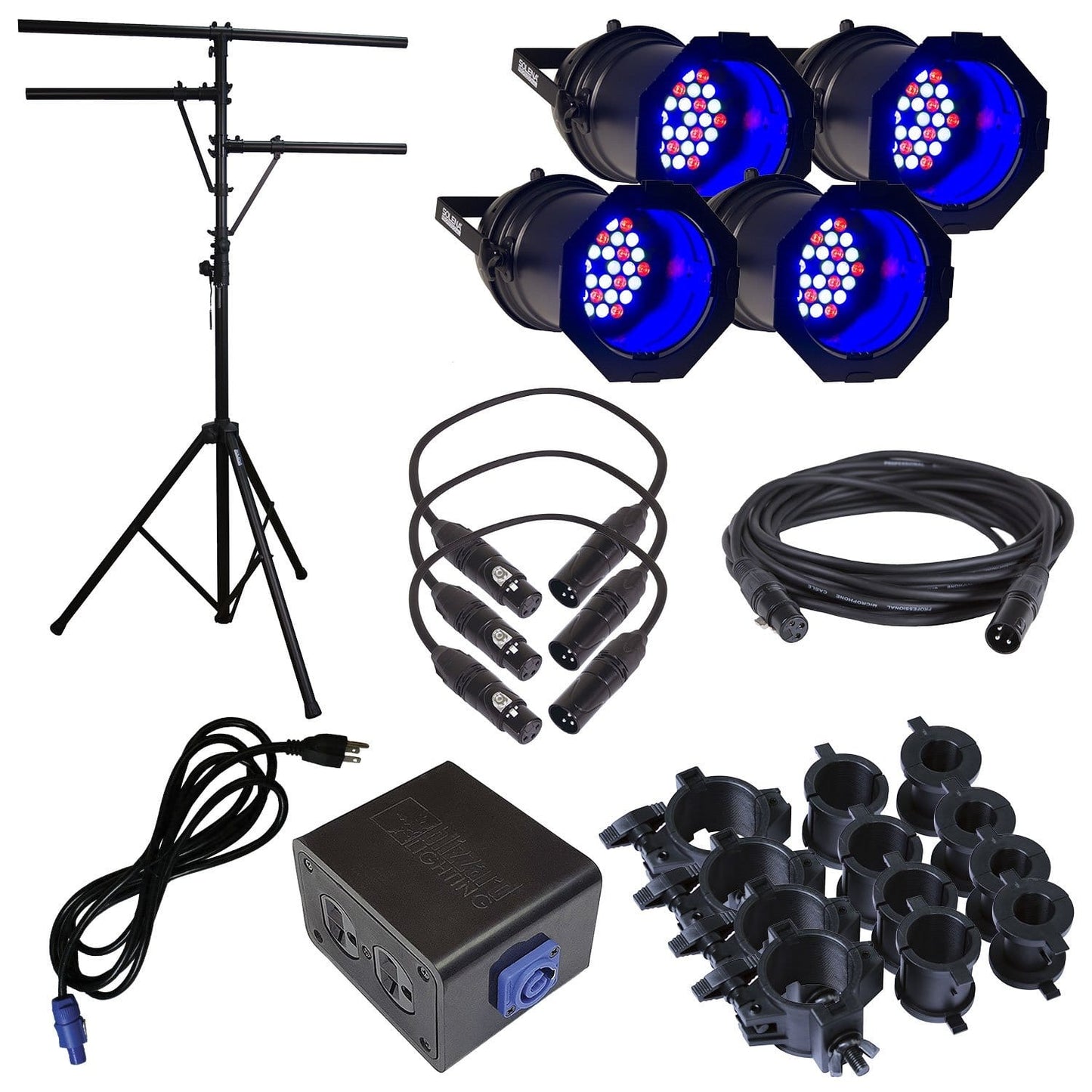 Solena Max Can 144 Quad LED Par Can 4-Pack with Light Stand - PSSL ProSound and Stage Lighting