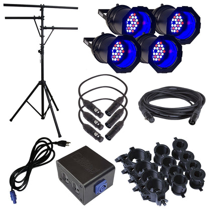 Solena Max Can 144 Quad LED Par Can 4-Pack with Light Stand - PSSL ProSound and Stage Lighting