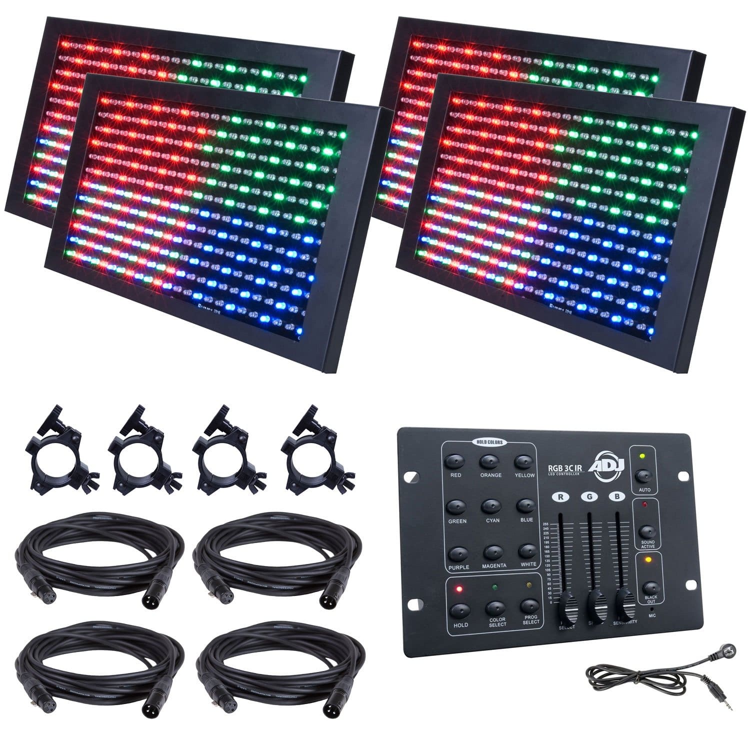 ADJ American DJ Profile Panel RGB 4-Pack with RGB 3C IR DMX Controller ...