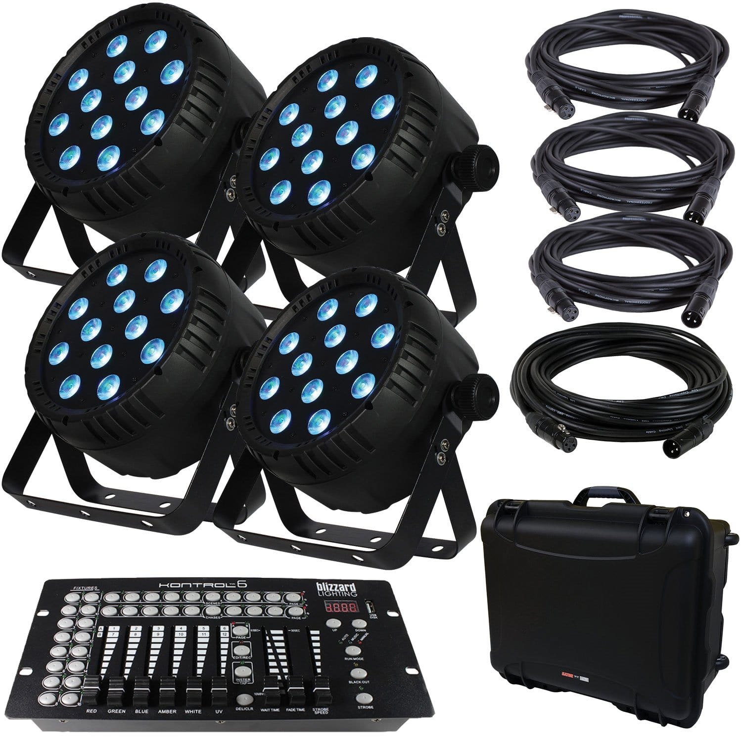 Blizzard LB Par Quad RGBW 4-Pack with Case & DMX Controller - PSSL ProSound and Stage Lighting