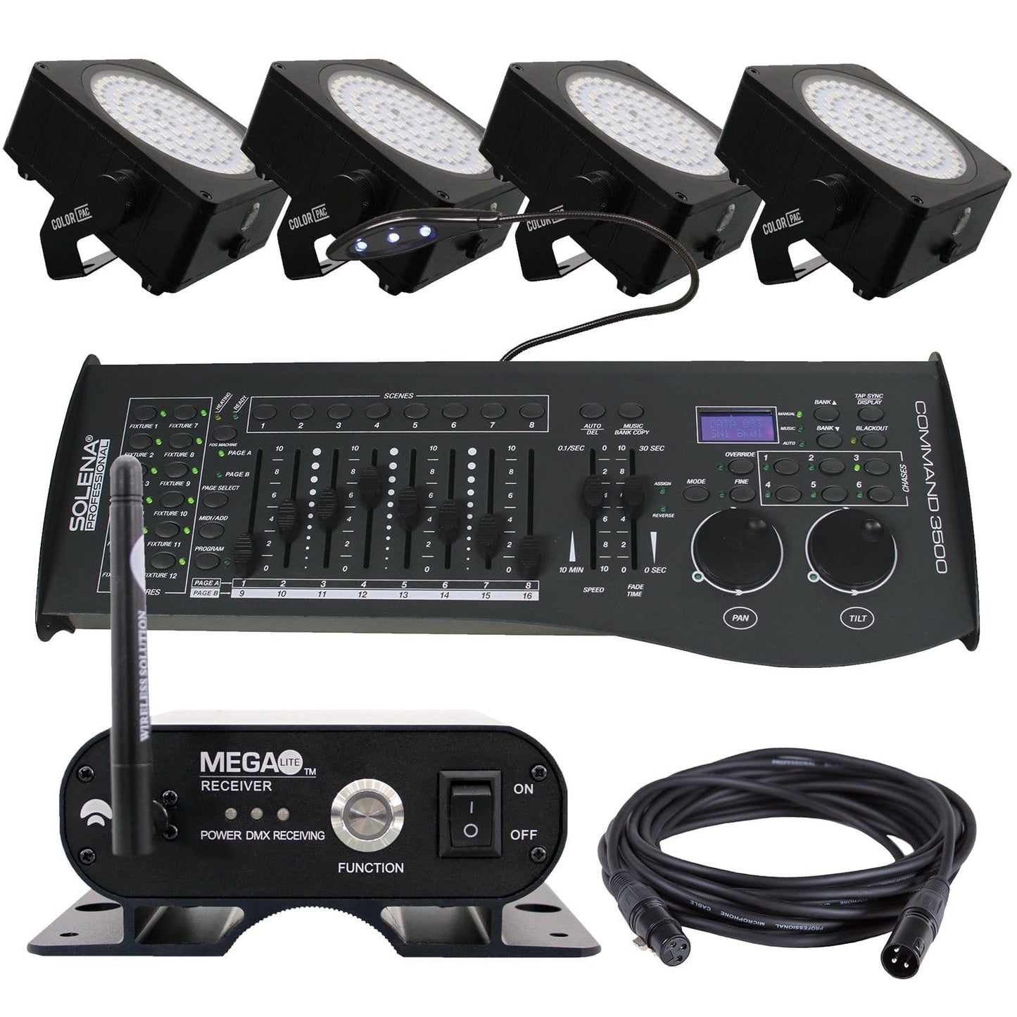 Mega Lite Color Pac 150W IP65 Wash Light 4-Pack with Transceiver & DMX Controller - PSSL ProSound and Stage Lighting