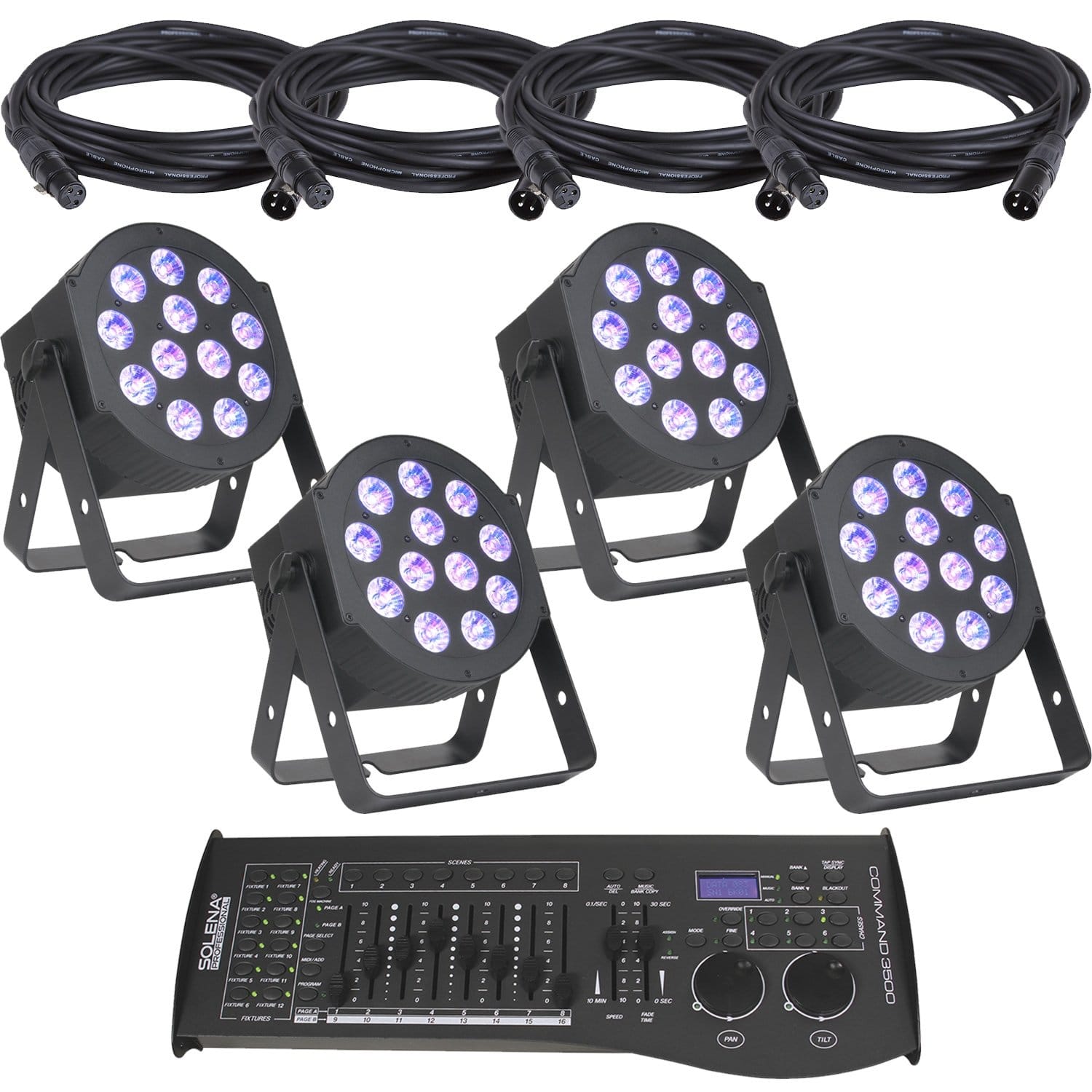 ADJ American DJ 12P Hex RGBAW Plus UV LED Light 4-Pack with Controller - PSSL ProSound and Stage Lighting