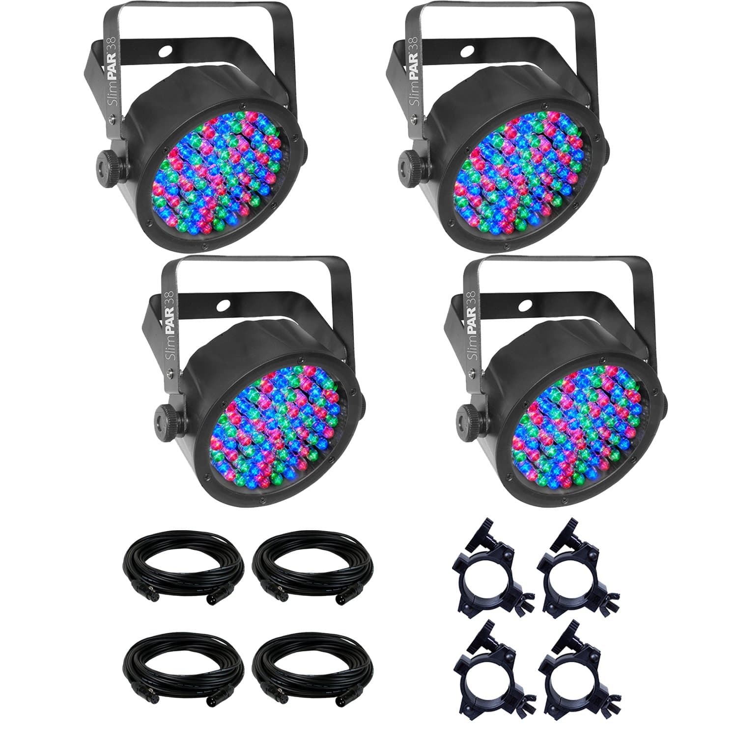 Chauvet SlimPAR 38 LED Wash Light 4-Pack with Clamps & DMX cables - PSSL ProSound and Stage Lighting