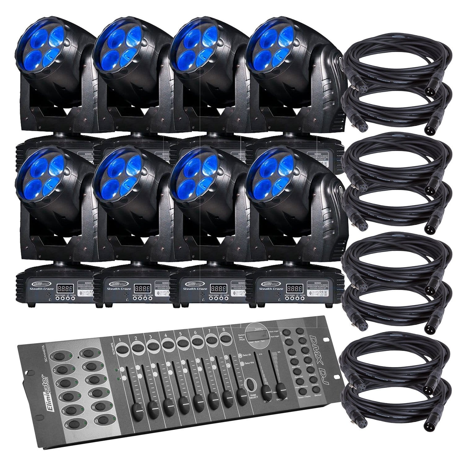 Eliminator Stealth Craze LED Moving Head 8-Pack Lighting System - PSSL ProSound and Stage Lighting