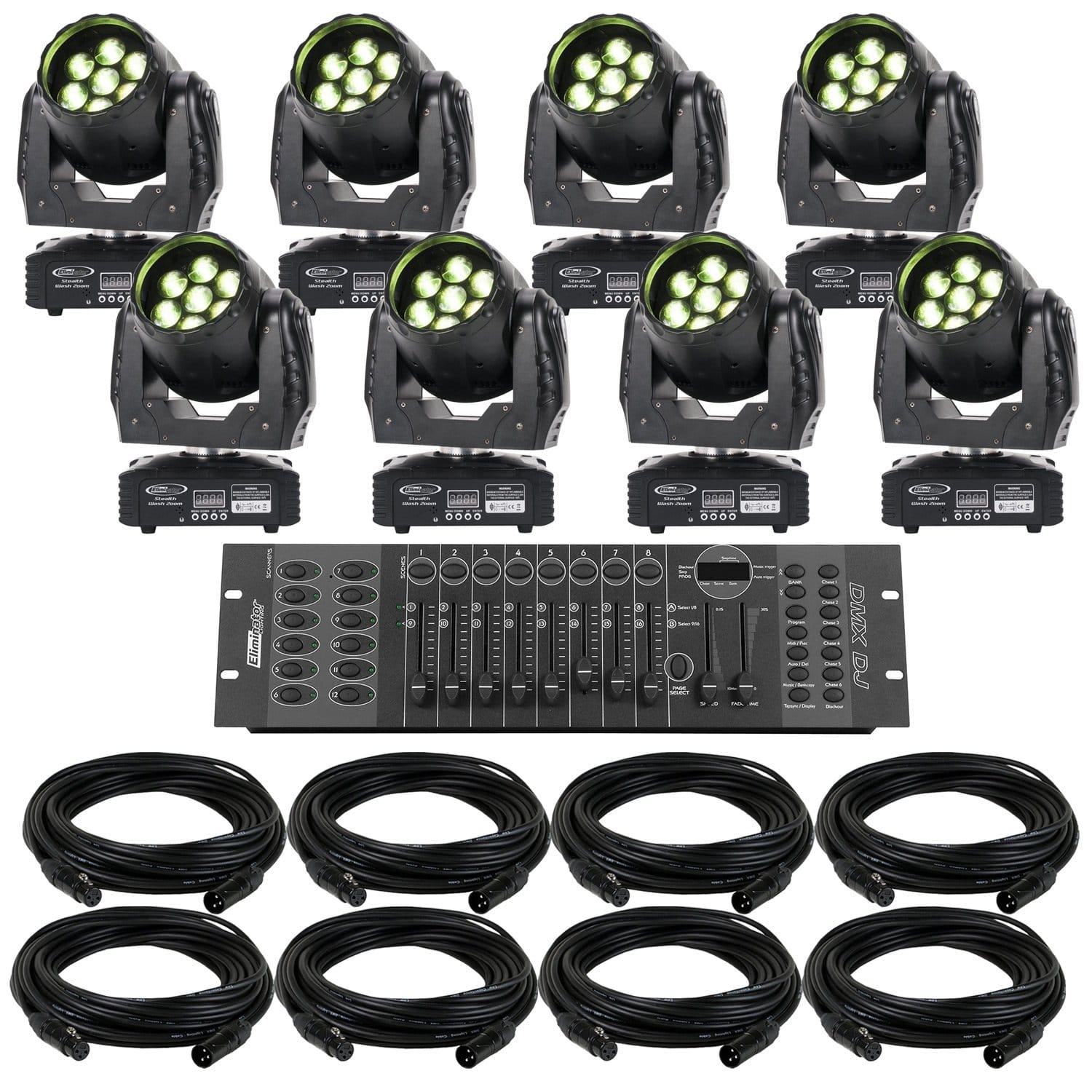 Eliminator Stealth Wash LED Moving Head 8-Pack Lighting System - PSSL ProSound and Stage Lighting