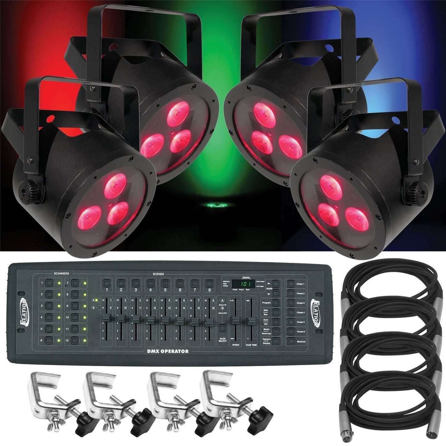 Chauvet SlimPAR Hex 3 IRC 4-Pk with Controller & Cbls - PSSL ProSound and Stage Lighting