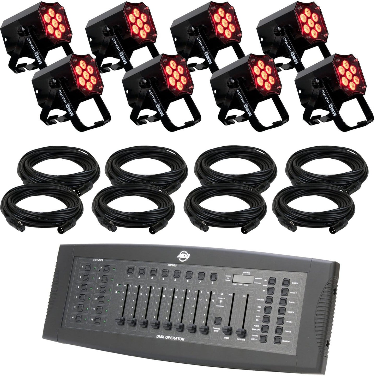 ADJ American DJ MOD HEX100 RGBAW Plus UV Par Can 8-Pack with Controller - PSSL ProSound and Stage Lighting