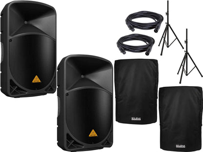 Behringer B115W 15-Inch Powered Speaker Pair with Stands & Covers - PSSL ProSound and Stage Lighting