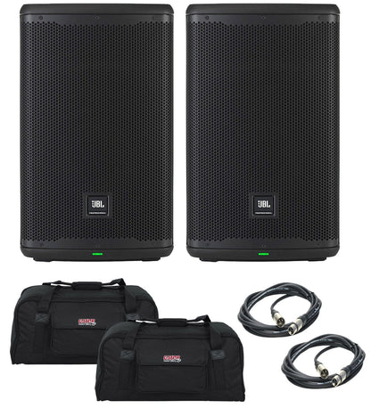 JBL EON710 1300W 10-Inch Powered Speakers x2 w/ Gator GPA-TOTE10 Bags & XLR Cables - PSSL ProSound and Stage Lighting