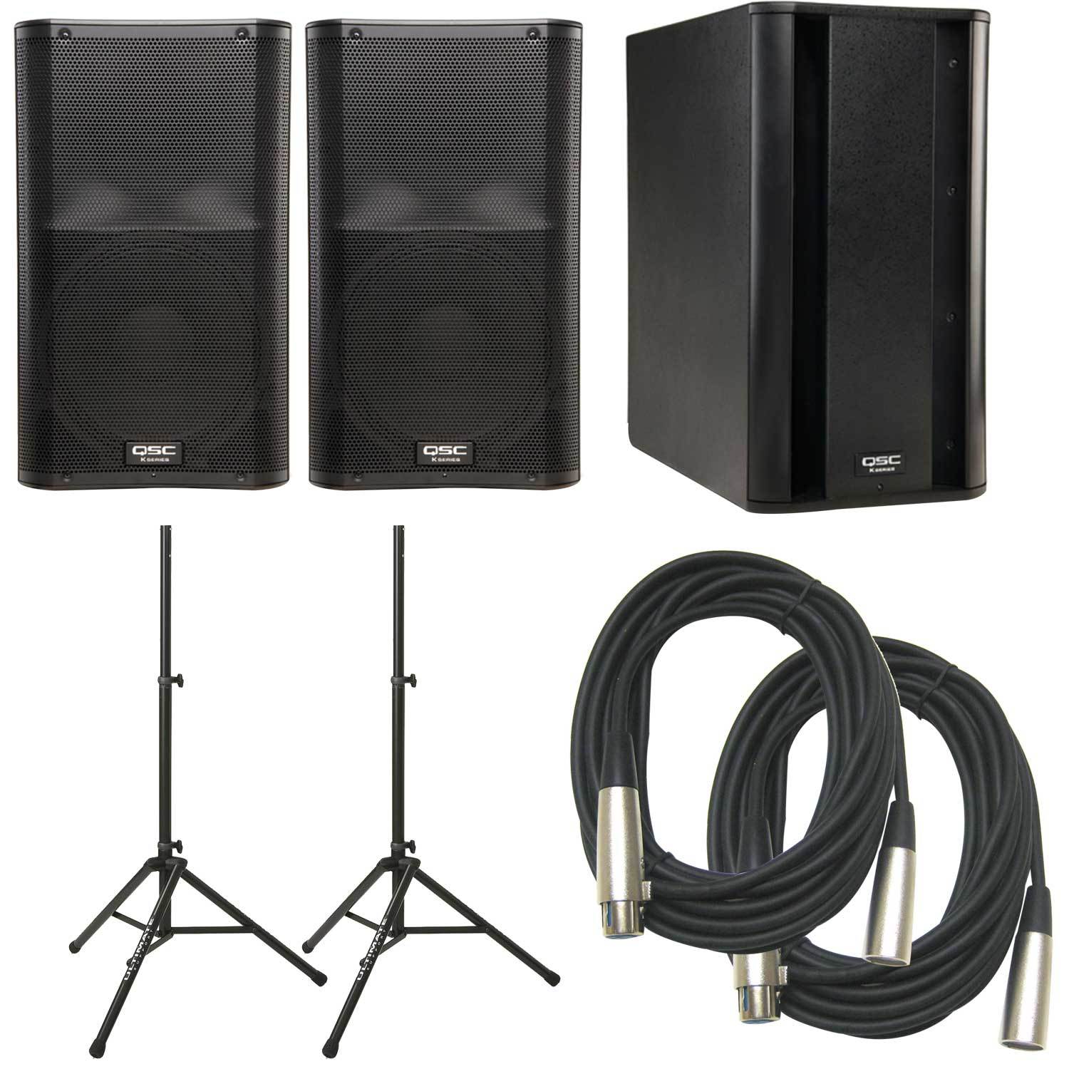 QSC K12 Speakers (Pair) with KSUB Subwoofer & Stands - PSSL ProSound and Stage Lighting