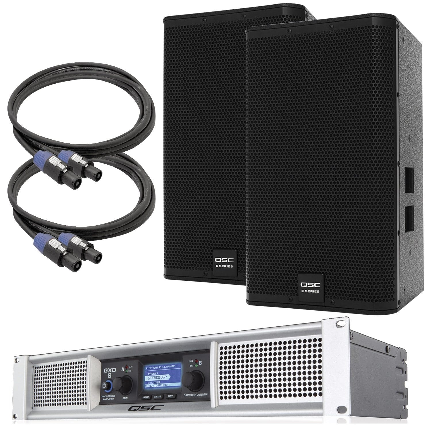 QSC E15 15-Inch Passive Speakers & GXD8 Power Amp - PSSL ProSound and Stage Lighting