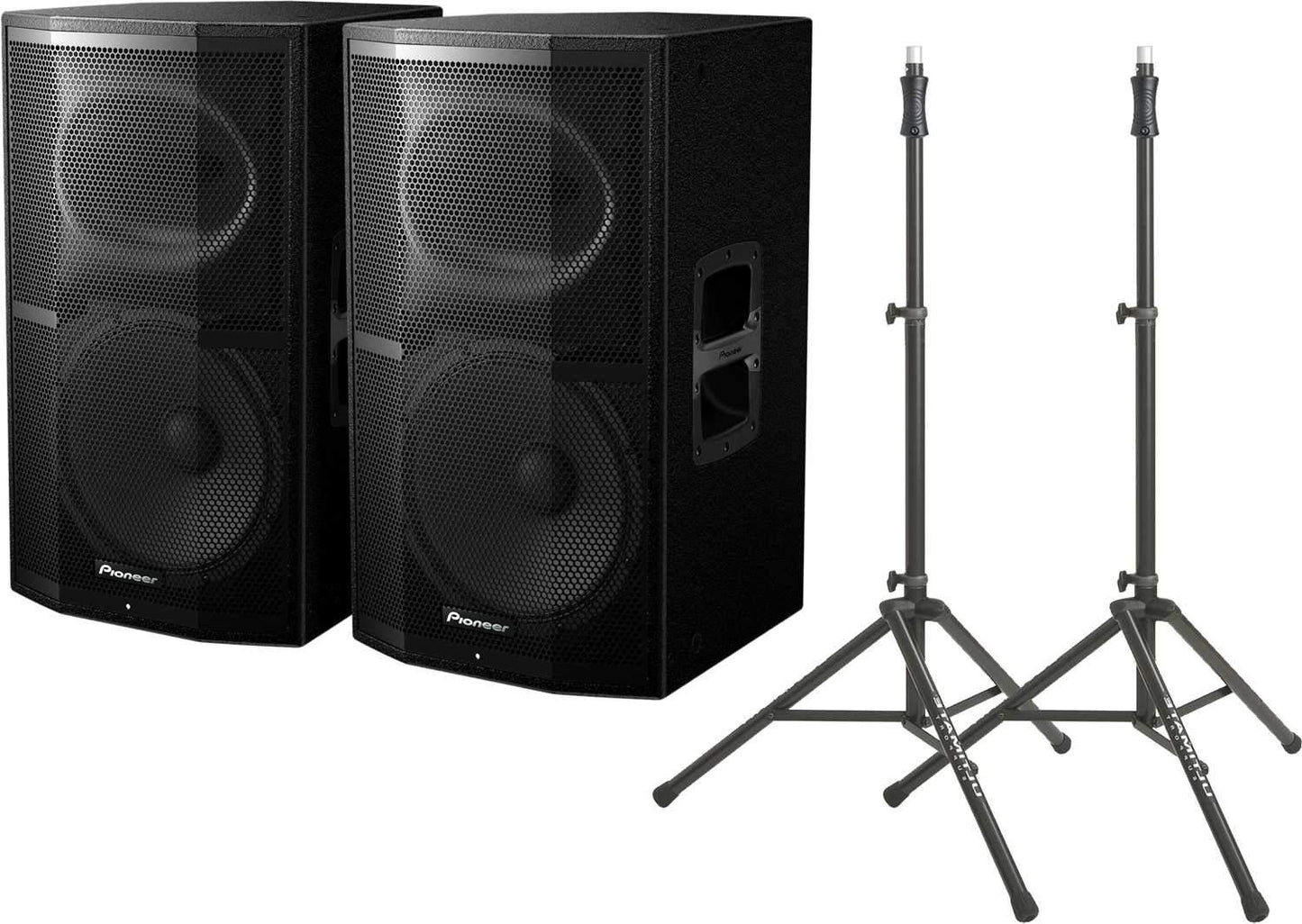 Pioneer XPRS12 12" Powered Speakers (2) & Ultimate TS100 Stands - PSSL ProSound and Stage Lighting