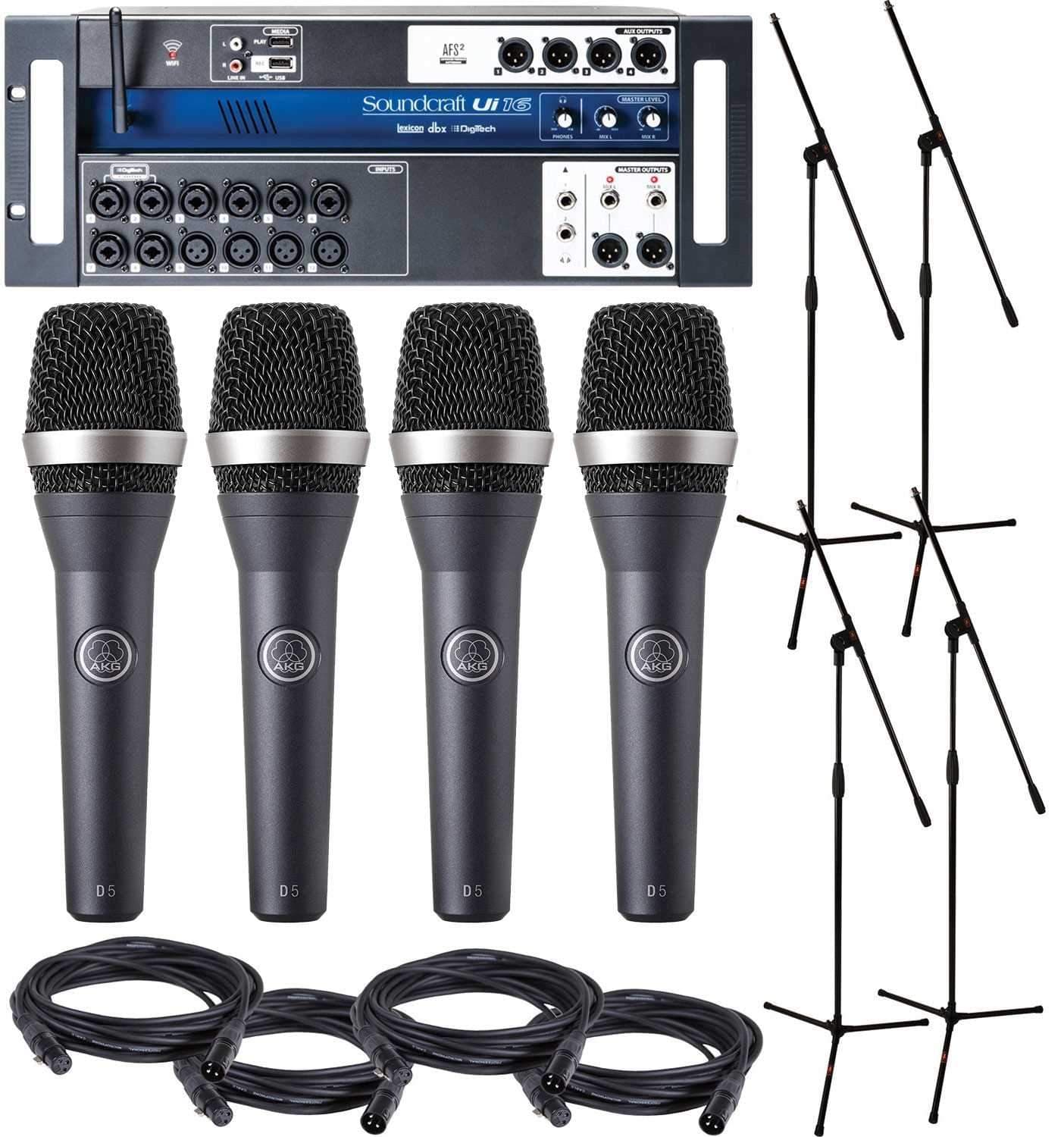 Soundcraft UI16 Digital Mixer with (4) AKG D5 Microphone and Stands - PSSL ProSound and Stage Lighting