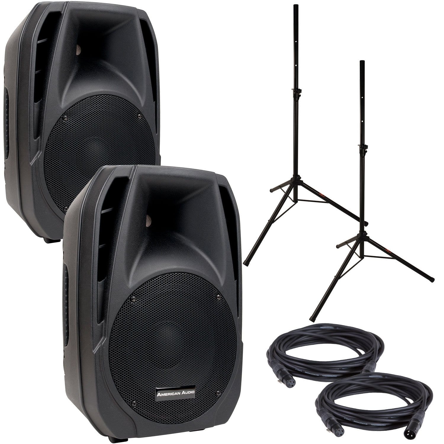 American Audio ELS12A Powered Speakers with Stands & Cables - PSSL ProSound and Stage Lighting